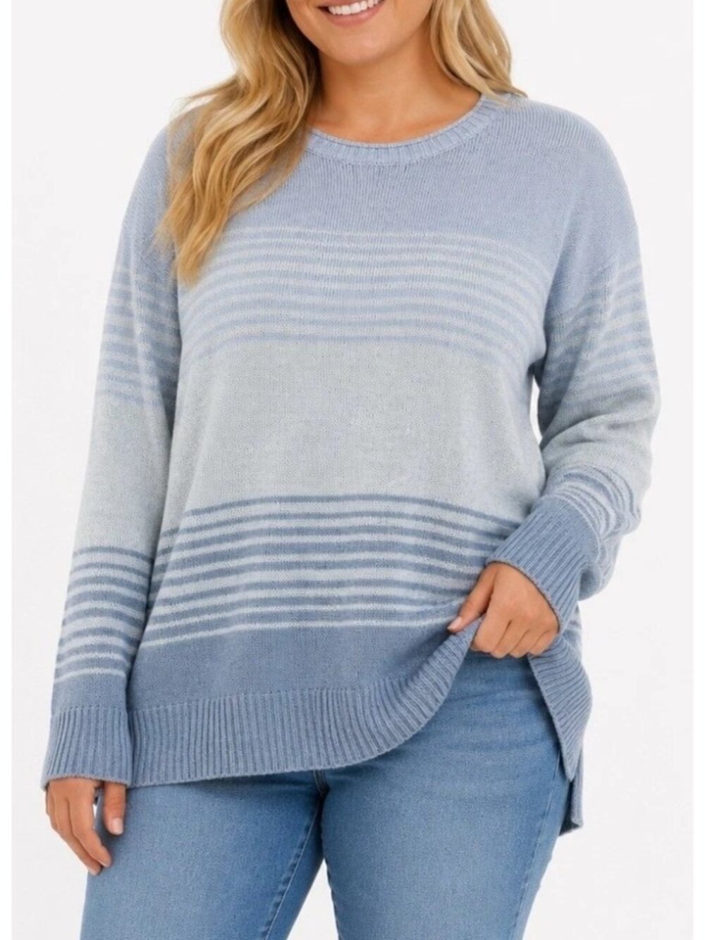 NWOT Ella Moss Women's XXL Blue Striped Sweater Gradient Knit Pullover